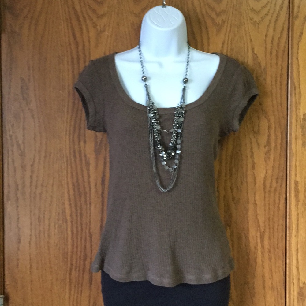 Soft Brown Ribbed T-shirt